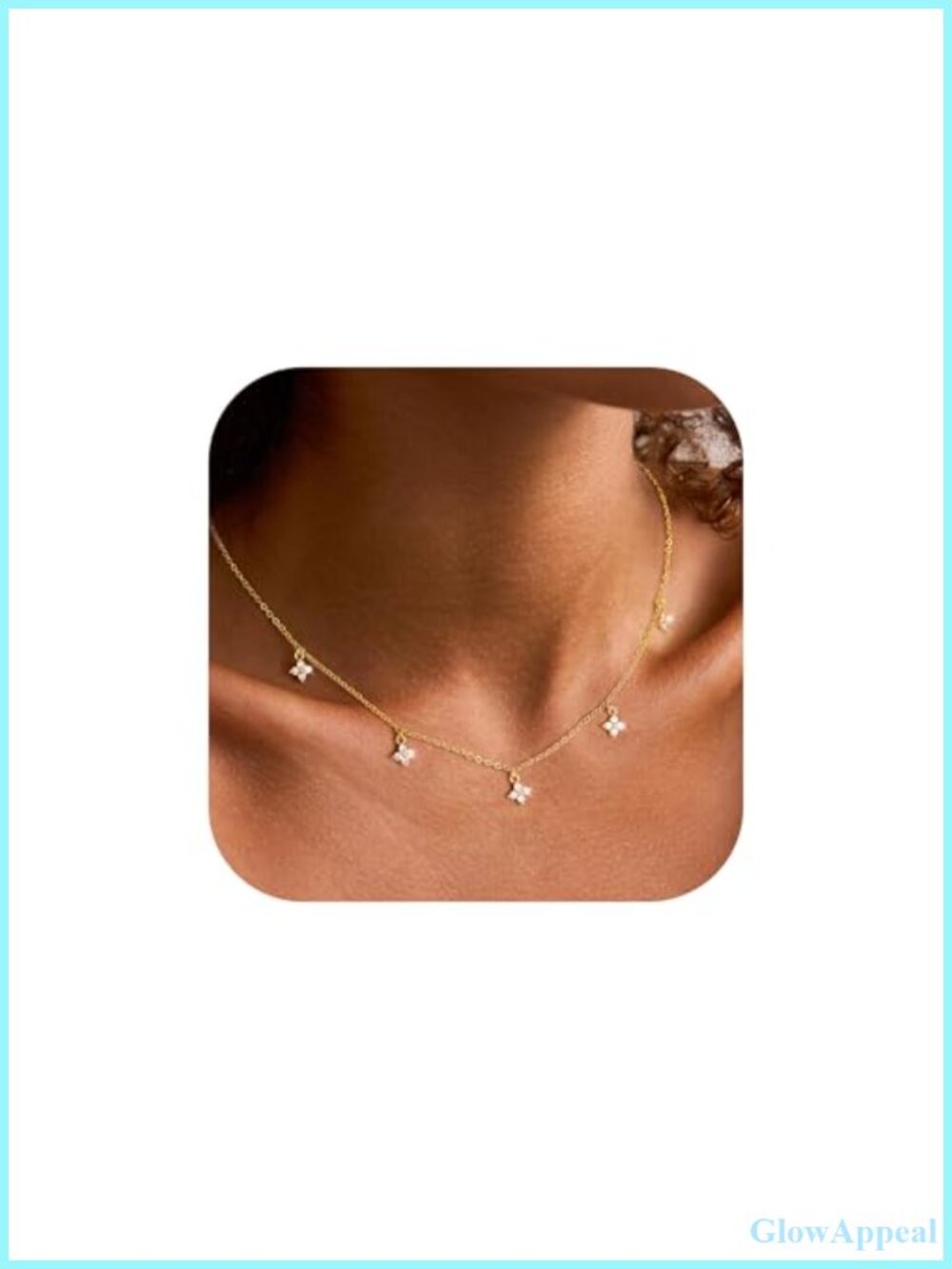 14K-Gold-Plated Daisy Pearl Clover Butterfly CZ Station Necklace Adjustable